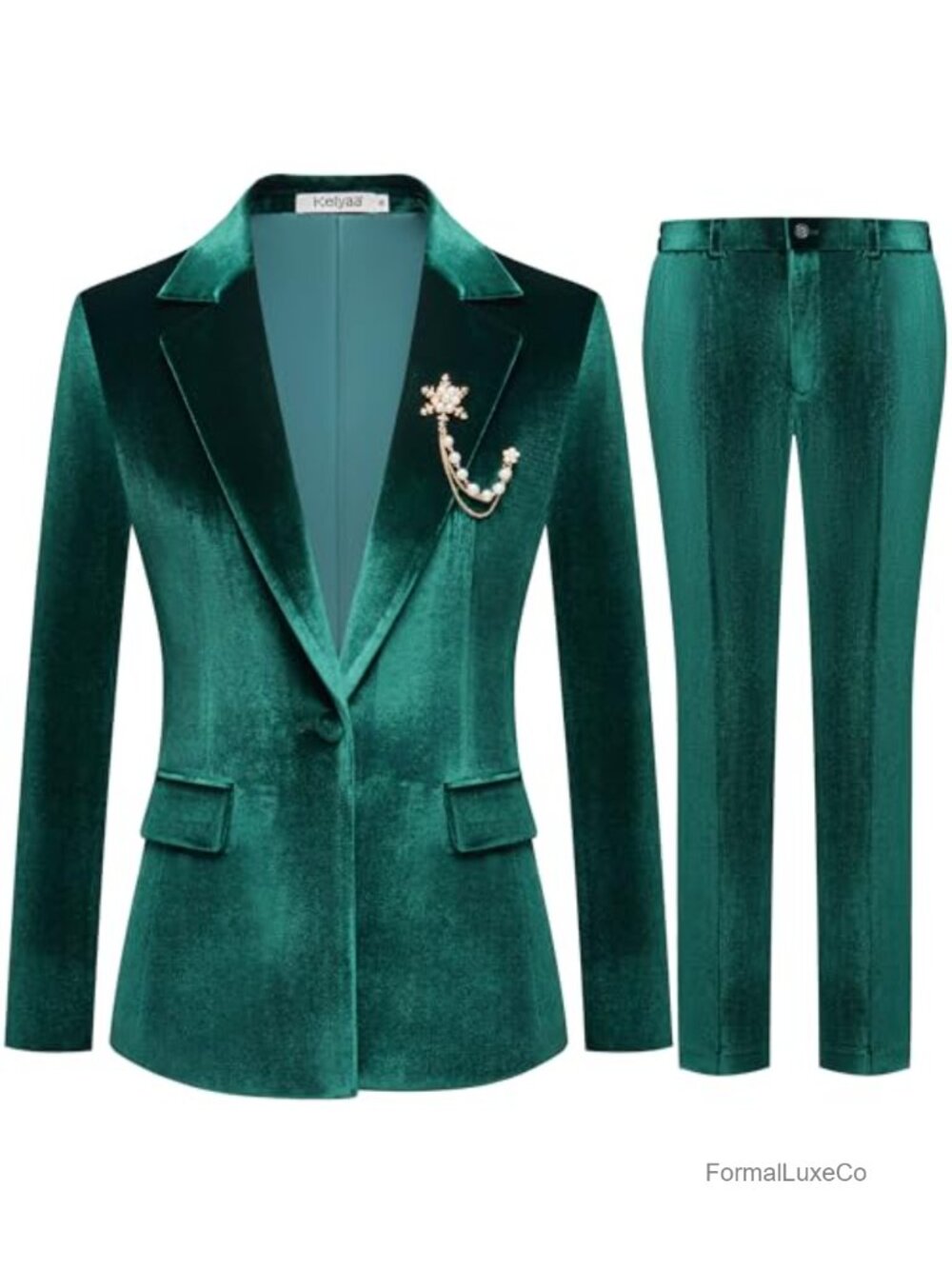 Velvet 2 Piece Suit Set Notch Lapel Slim Fit Tuxedo Blazer Pants Business